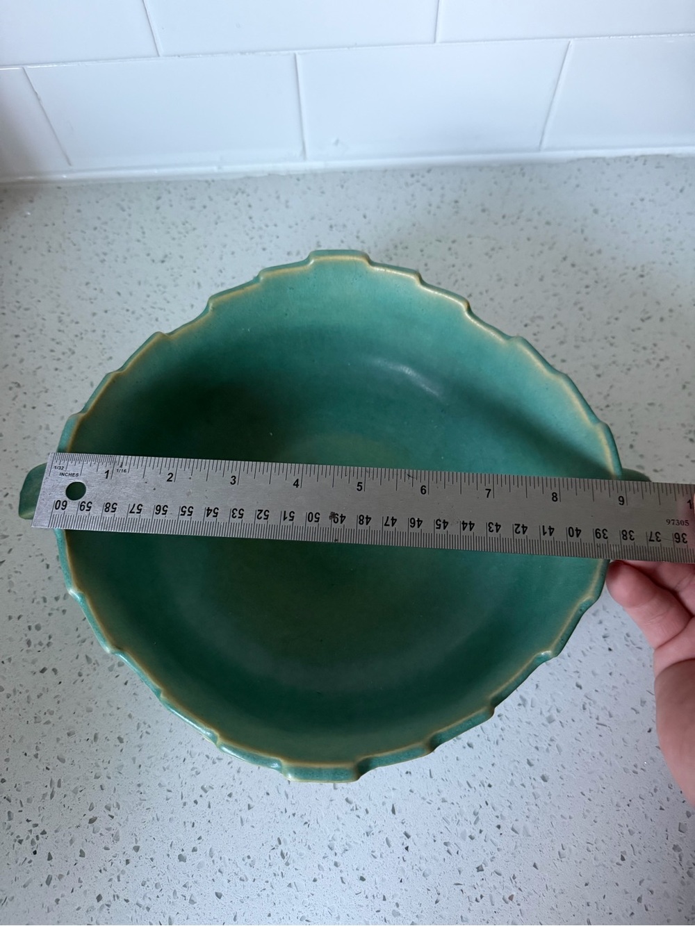 Vintage Green Floral Roseville Ceramic Decorative Bowl - Picture 5 of 5